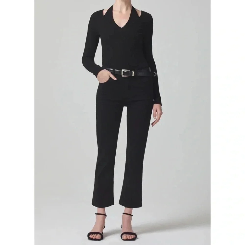 Citizens of Humanity Isola Mid Rise Crop Boot Cut Jeans in Plush Black